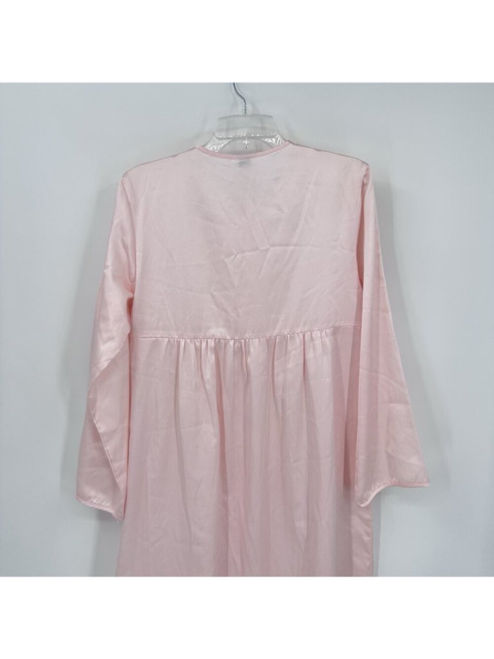 vintage EVE STILLMAN satin pink robe housedress LARGE cottagecore lounge lace - Picture 7 of 11
